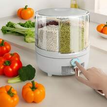 1pc Rice Bucket, Rice Dispenser, Grain Dispenser, 360° Rotating Rice Storage Box, Kitchen Grain Storage Container, 6 Compartments, One-Button Design, Convenient Access To Wheat, Beans And Rice! - Upgrade - View 2