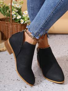 Nude Color Ankle Boots With Back Zipper, Plus Size, Bohemian Vintage Style, Spring/Summer Design - Black - View 2