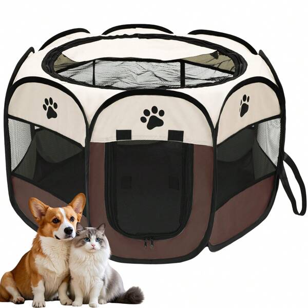 [Portable Pet Playpen] Portable Octagonal Pet Playpen | Foldable For Dogs & Cats - Durable Oxford Cloth With Removable Zipper, Indoor/Outdoor Use, Travel & Camping