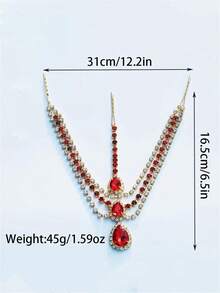 Boho Style Shiny Red Crystal Water Drop Chain Headband - Red - View 2