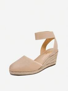 Women's Elastic Ankle Strap Espadrilles Wedge Sandals - Apricot - View 6