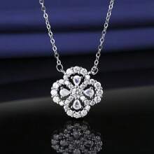 1 pieza Collar de trébol de cuatro hojas de plata de ley Collar de cadena de clavícula de lujo ligero con circonita adecuado para la ropa diaria de las mujeres
