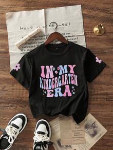 Baby Girls Bow Print Round Neck Short Sleeve Cute Top - Black - View 3