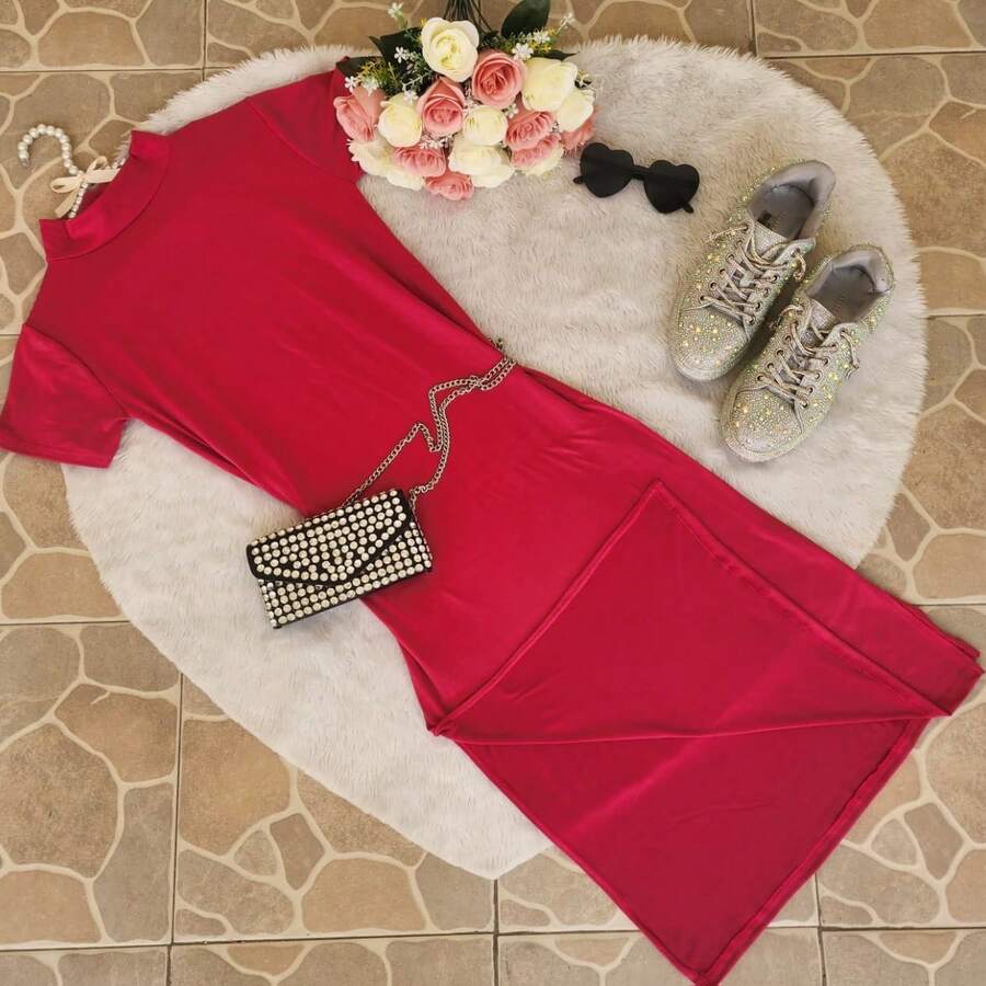 Vestido largo con abertura en los costados de pierna para mujer sexy  Liso    Casual  Elegante    Nudo    Playa - Rojo - Ver 1