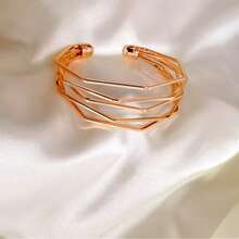 1pc Multi-Color Adjustable Open Geometric Bangle Bracelet, Suitable For Daily Wear, Gatherings And Gifts - Yellow Gold - View 4