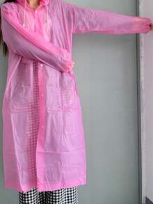 1 件可重复使用的便携式透明全身雨衣，EVA 加厚一体式雨衣，男女通用成人学生户外旅行雨披，防风防水，适合骑自行车、徒步旅行、休闲女士风格，保持干爽时尚 - 粉色 - 查看 7