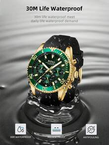 BIDEN Men's Watch Diving Bezel Chronograph Waterproof Luminous Design Rubber Strap Sports Analog Date - Green - View 8