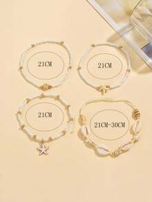 4pcs/Set Summer Ocean Style Handmade Shell & Bead Anklet, Fashion Minimalist Pearl Starfish Metal Shell Beaded Jewelry For Women, Suitable For Daily Outfit, Beach Travel, Dating - Multicolor - View 5