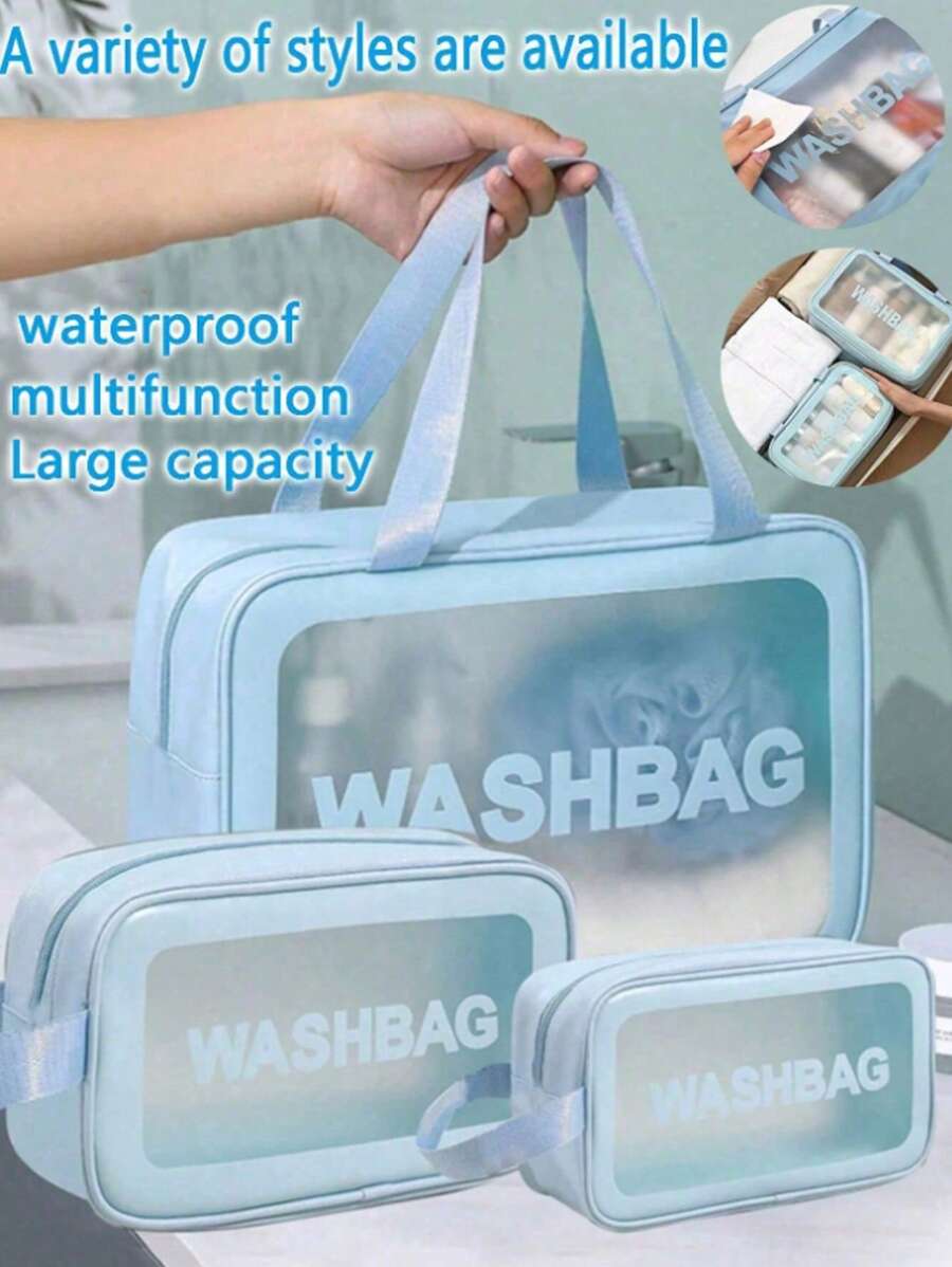 1pc/3pcs PVC Cosmetic Bag Set, Makeup Organizer, Waterproof Toiletry Pouch, Portable Cosmetic Storage Bag, Large Capacity Storage, Ideal For Home And Travel, Back To School,Party Supplies, Festival Gifts For Fall Home Decor