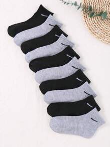 10 Pairs Of Black And Gray Children's Short Elastic Stretch Soft Socks, Comfortable And Soft, Suitable For Daily Wear And Sports, Simple And Stylish Boy's Girl's Socks Sports Socks