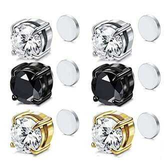 6 件不锈钢套装 6 毫米磁性耳钉 男女款无穿孔夹式耳环 磁铁耳饰