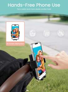 1PC Stroller Phone Holder, Shopping Cart Phone Holder - Fit On Handlebars - One-Hand Operation To Put On/Take Off Phone - 360 Degree Rotation - For All Phone Types For Stroller, Bike, Wheelchair, Walker, Scooter