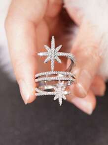 1 pieza Anillo glamoroso con circonita cúbica para mujer para boda, compromiso, aniversario, fiesta, joyería, regalo del Día de San Valentín