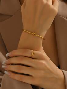 1 Set Classic Minimalist Stainless Steel Knotted Design Jewelry Set, Suitable For Women's Daily Wear