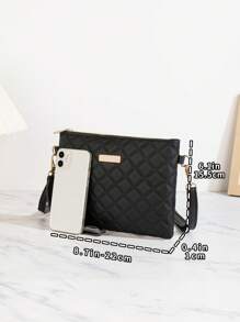 Black Rhombus Envelope Bag, Solid Color Embossed PU Leather Women's Shoulder Bag, Fashion Simple Versatile Lightweight Crossbody Bag, Solid Color Clutch