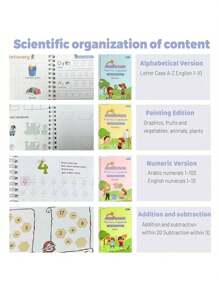 Weihnachtsdekoration 4er Pack Das gerillte Schreibheft für Alter 4-8, wiederverwendbares geriffeltes Schreibheft, magisches Rillenpraktikumskopfbuch, Vorschulrillenkallligraphie-Set mit 5 Nachfüllungen, 1 Stift, 1 Stifthalter