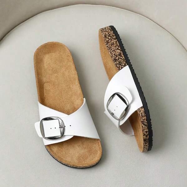 Pantofole da donna in finta pelle liscia, stile Birkenstocks, comode per l'estate, sandali piatti casual da casa e per uso esterno