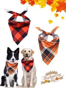 2pcs Fall Dog Bandanas, Thanksgiving Decoration Saliva Towel, Orange & Red & Balck Buffalo Plaid Pet Scarf, Festival Holiday Halloween Bandana For Puppy Medium And Large Dogs Pet Supplies,Autumn Party Favors,24.4 X 17.3 Inches