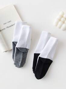 5 pares de calcetines para niños/estudiantes de color contrastante, calcetines casuales de media pantorrilla con alta elasticidad, aptos para todas las estaciones, negro/blanco/gris