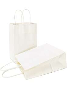 6/12/20pcs Pure White Kraft Paper Bags, Kraft Paper Shopping Bags, Kraft Paper Gift Bags, Birthday Gift Bags, Handles Bags, Suitable For Small Businesses, Shopping, Retail, Parties, Merchandise, Gifts (Christmas, Halloween, Back To School Seasonal Gift Bags) - White - View 5