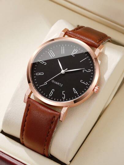 1pc Business Numeric Dial Quartz Wrist Watch, Stylishly