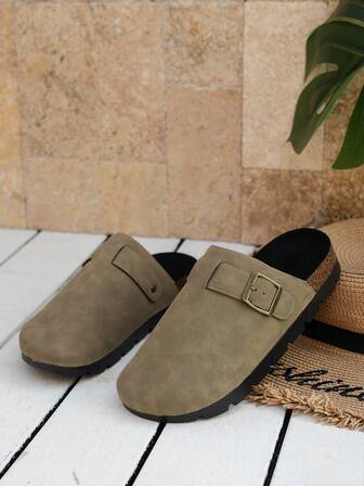 女士时尚休闲套脚拖鞋，厚底平底闭趾家居鞋