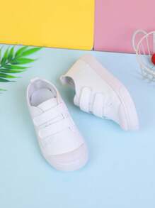 1 Pair New Kids Sports Shoes, Girls Solid Color Hook And Loop Canvas Shoes, Minimalist Design Versatile Soft Bottom Comfortable For Children To Wear Outdoor In Spring And Autumn