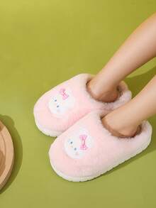 Một đôi dép đi trong nhà chống trượt hình thỏ hoạt hình dễ thương cho trẻ em mùa đông mới ấm áp - Hồng - Xem 8