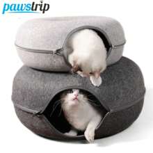 Donut Cat Bed For 2 Cats Pet Cat Tunnel Toys Kitten House Basket Interactive Play Toys For CatsFelt Rabbit Cave Nest