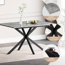 Extendable Dining Table And Chairs Set 4, 120-160cm Concrete Effect Table With 4 Grey Upholstered PU Leather Chairs For Dining Room, Kitchen - Concrete Effect Dining Table + 4 Grey Chairs - View 6