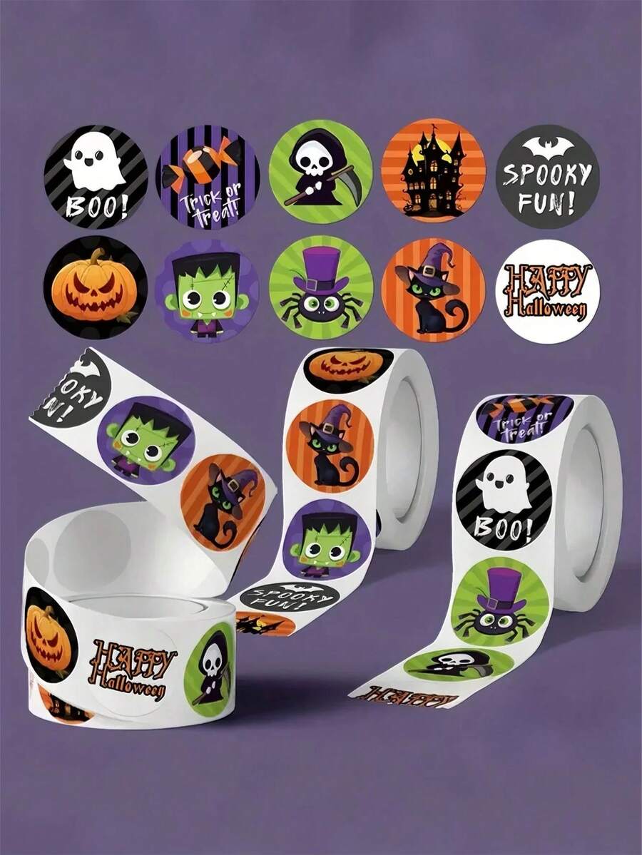 500 Pcs Halloween PVC Stickers - Smooth Round Sticky Stickers With Ghost, Witch, Bat, Pumpkin And "Boo" Patterns, Suitable For Phone Cases, Skateboards, Water Bottles, Gift Wrapping - Fun Party Decorations, Halloween Party Decoration Supplies, Envelope Sealing Stickers, Party Gifts,PVC Decal Sticker SchoolSupplies,Back ToSchool - Multicolor - View 1