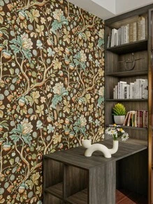1 rollo de papel tapiz autoadhesivo de estilo europeo vintage de tono oscuro, papel de contacto de vinilo impermeable, papel tapiz bohemio extraíble para dormitorio, decoración del hogar, 17.53x394 pulgadas, decoración de pared, decoración de habitación, decoración de cocina, decoración de sala de estar