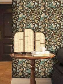 1 rollo de papel tapiz autoadhesivo de estilo europeo vintage de tono oscuro, papel de contacto de vinilo impermeable, papel tapiz bohemio extraíble para dormitorio, decoración del hogar, 17.53x394 pulgadas, decoración de pared, decoración de habitación, decoración de cocina, decoración de sala de estar