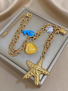 1 Stück Seestern Charm Halskette für Frauen, süßer Anhänger an Edelstahlkette, Alltagsschmuck, Partyschmuck, Weihnachtsgeschenke