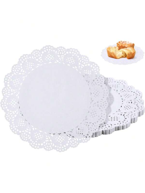 100 Pcs Round White Paper Doilies, Lace Paper Place Mats Rustic Scallop Doily Disposable Paper Table Pads For Food Cakes Crafts Party Weddings Tableware Decor