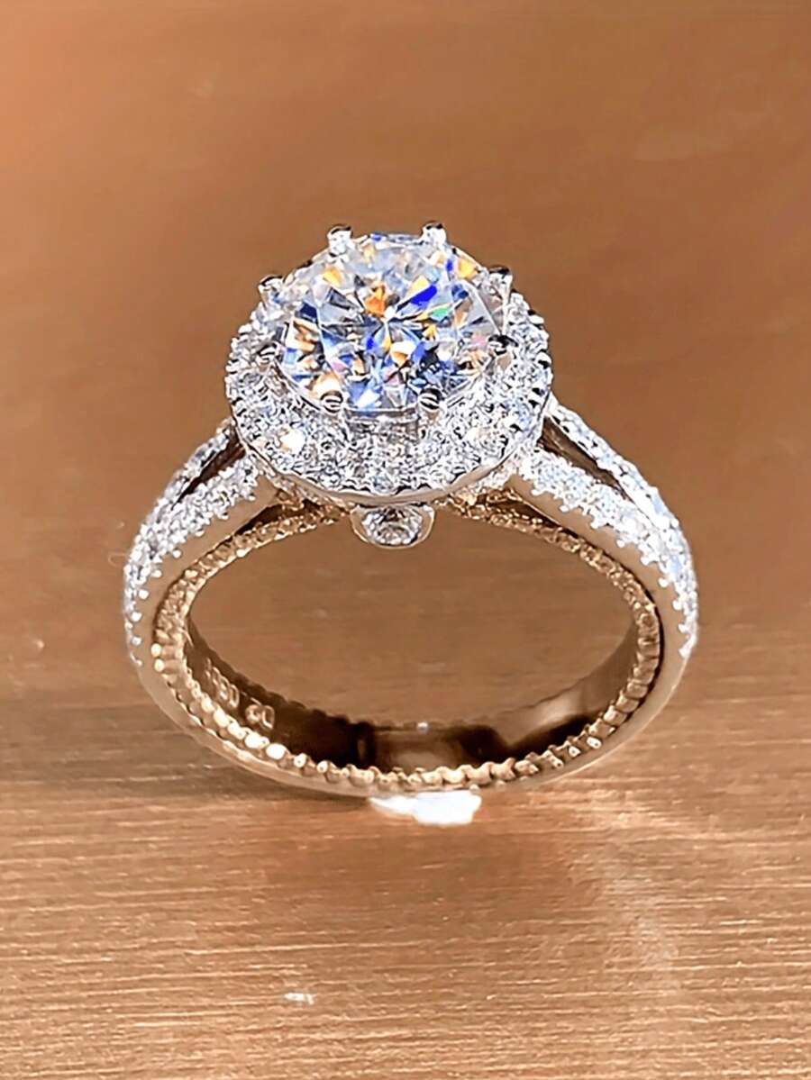 1 Stück eleganter & luxuriöser 925er Silber Moissanit Verlobungsring für Frauen - hochwertiges, anspruchsvolles Design, geeignet für den täglichen Gebrauch und Partys, ein ideales Geschenk für die Freundin, Jahrestag, kreativer & einzigartiger Schmuck