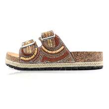 Sandalias planas para mujer con plantilla de corcho, punta abierta, correa ajustable, para caminar | Playa | Interior POWDER-03 - Marrón - Ver 8