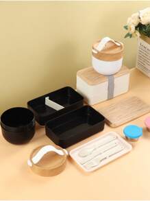 1Set Bamboo Bento Box With Compartments And Utensils, Stackable Lunch Box, Snack Container, Includes Spoon And Fork For Meal Prep Perfect For Back To School, Fishing, Camping,And Holiday Gift For Christmas And Thanksgiving!