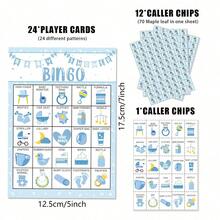 37 件/套婴儿洗礼宾果游戏卡、婴儿洗澡游戏卡、性别揭晓派对游戏用品装饰品、24 人宾果游戏 - 彩色 - 查看 3