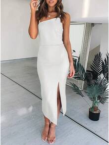 Women's Adjustable Spaghetti Straps Sleeveless High Waist Split Midi Bodycon Cocktail Party Dress, 2025 Style - 白色 - 查看 5