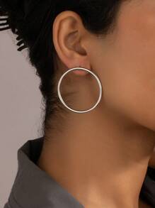 1 par de grandes pendientes aro de moda versátiles y minimalistas con diseño geométrico