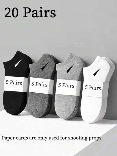 20 pares de calcetines náuticos unisex en negro/blanco/gris, calcetines deportivos simples y cómodos, transpirables y absorbentes de sudor, adecuados para atuendo diario