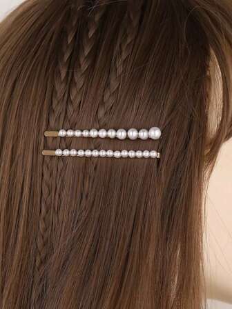 2件时尚优雅百搭珍珠发夹套装