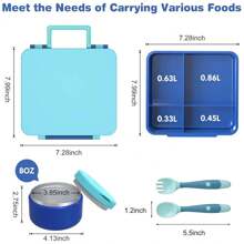 儿童便当盒套装，防漏午餐盒容器带杯子，适合上学、工作、旅行、徒步旅行 - 藍色末日便當盒 - 查看 2
