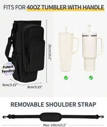 Water Bottle Carrier Bag With Phone Pocket For 30oz 40oz Tumbler With Handle Accessories Insulated Water Bottle Holder Pouch With Strap Water Bottle Sling Bag Crossbody With Straw Cover - Black - View 2
