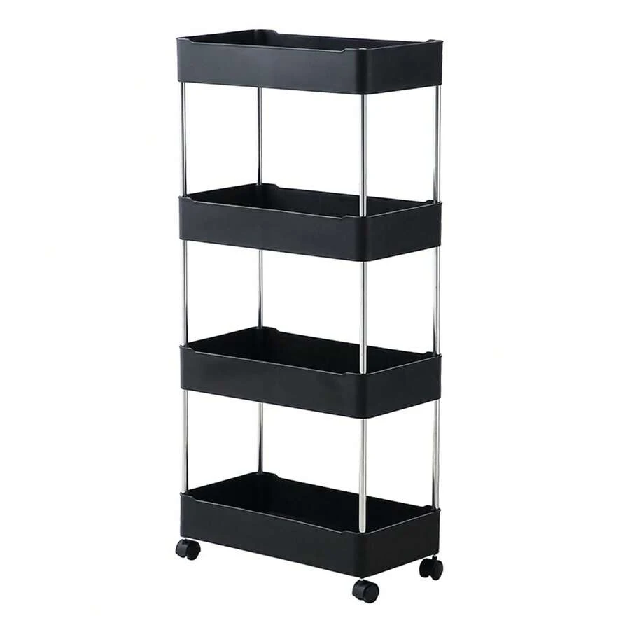 4-Tier Rolling Utility Cart - Slim Storage Cart For Bathroom Kitchen Narrow Spaces - Black - View 1
