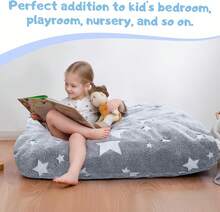 Kids Bean Bag Chair Turn Into Beanbag Bed, Unicorn Toddler Bean Chair For Girl Boy Sleeping, Lazy Children Sofa Couch With Filler, Convertible Child Floor Mattress, Glowing Grey Star - 芥末黃 - 查看 7