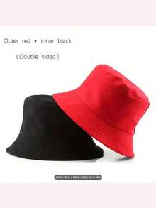 1 件男女通用双面纯色户外太阳帽，时尚防晒渔夫帽 - 彩色 - 查看 5