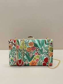 Bolsa clutch feminina casual com estampa floral, bolsa para noite com alça de ombro removível, adequada para adolescentes, mulheres, meninas, estudantes e trabalhadores de escritório (padrão aleatório) - Verde - Ver 1