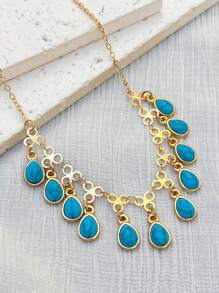 1 colar vintage estilo boêmio com pingentes múltiplos de turquesa azul, adequado para feriados, festas e presente de dia das mães